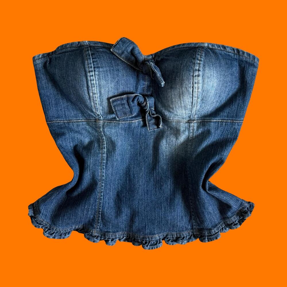 00's vintage denim tube top bustier y2k corset top LARGE